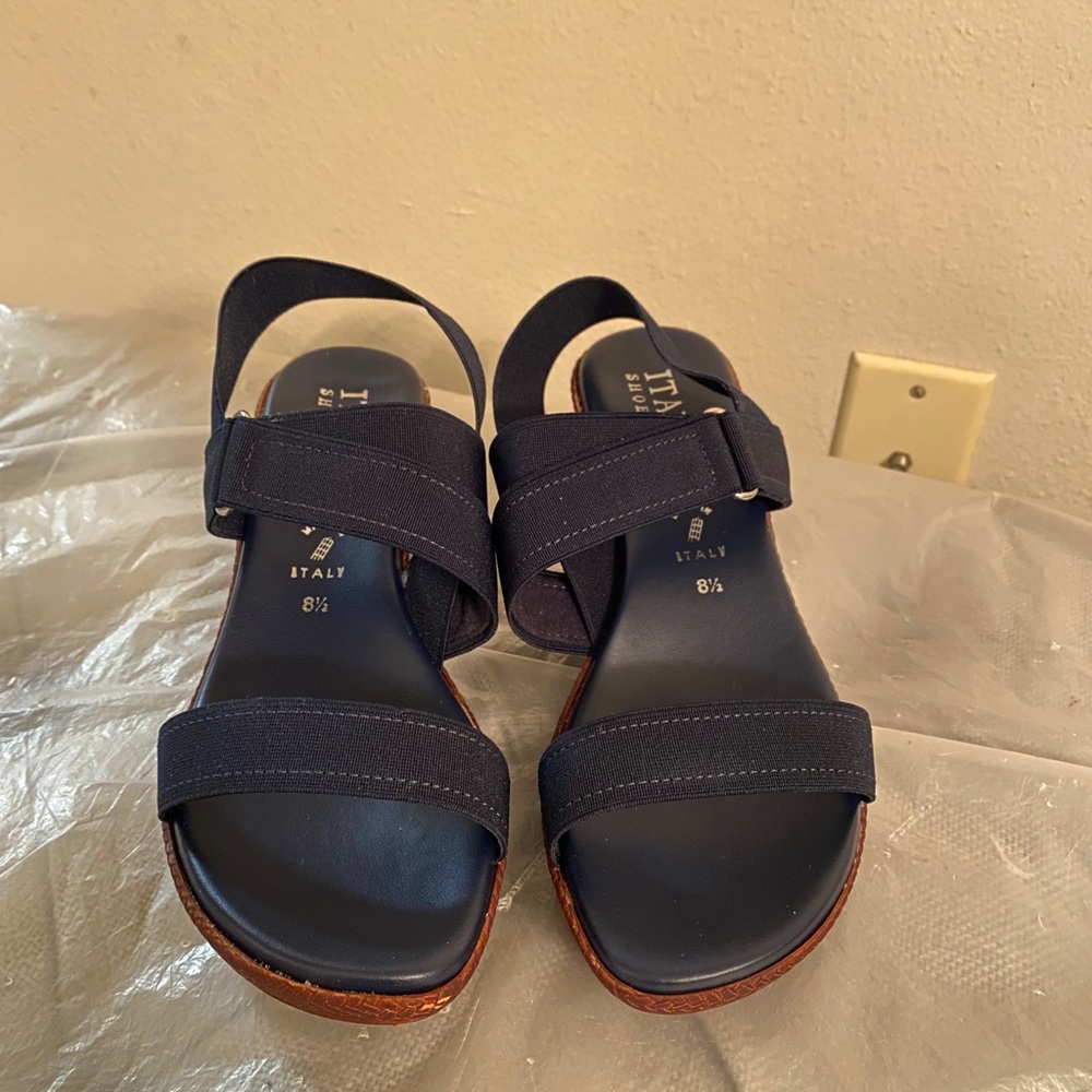 Italian shoemaker navy blue wedges